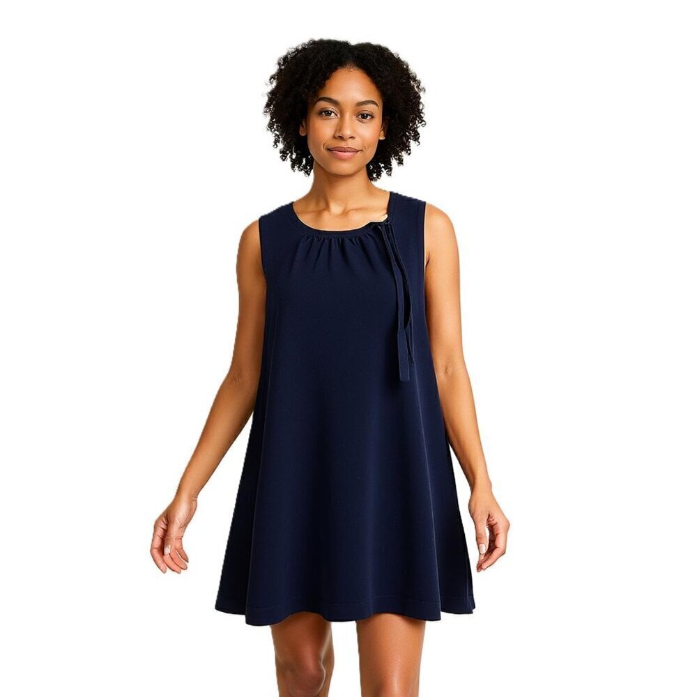 J. Crew Blue Lightweight 100% Cotton Tie At Collar Sleeveless Shift Dress Size S